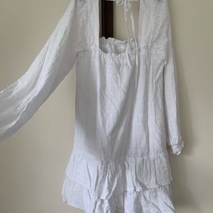 White Ruffle Peasant Dress